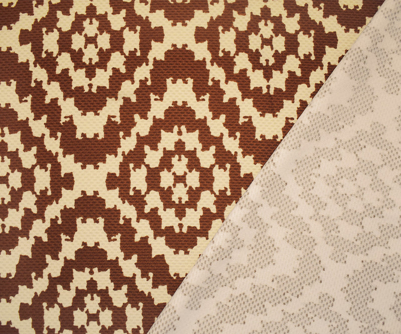 Brown-Beige Poly Abstract Diamond Print Stretch Spandex Bullet Knit Fabric