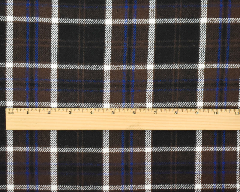 Brown-Bue-Multi Melton Poly-Wool Plaid Twill Woven Jacketing Fabric