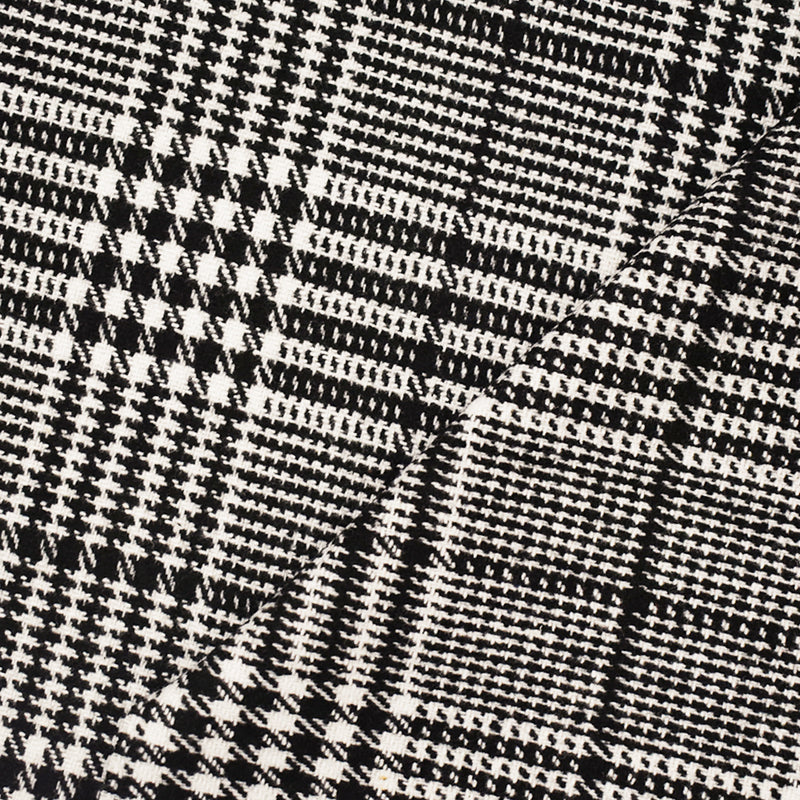 Black-White Melton Poly-Wool Glen Plaid Woven Jacketing Fabric