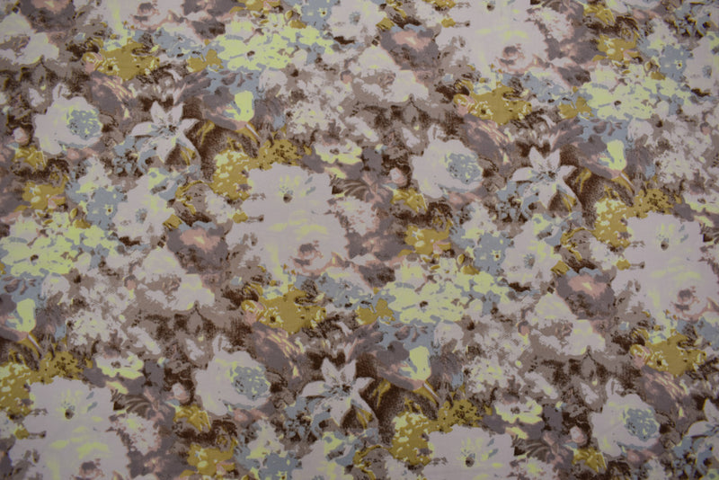 Mauve-Multi  Abstract Floral Printed Stretch Twill Sateen Woven Fabric