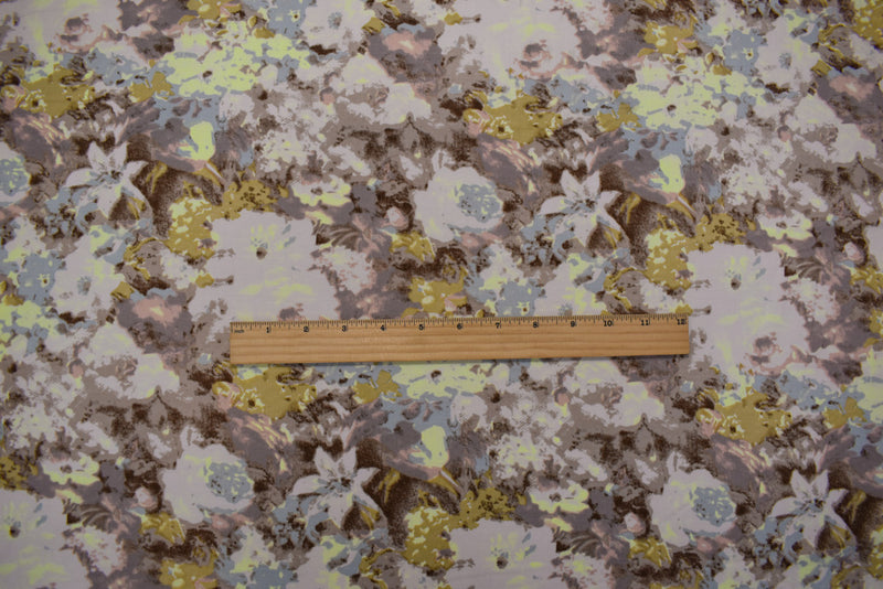 Mauve-Multi  Abstract Floral Printed Stretch Twill Sateen Woven Fabric