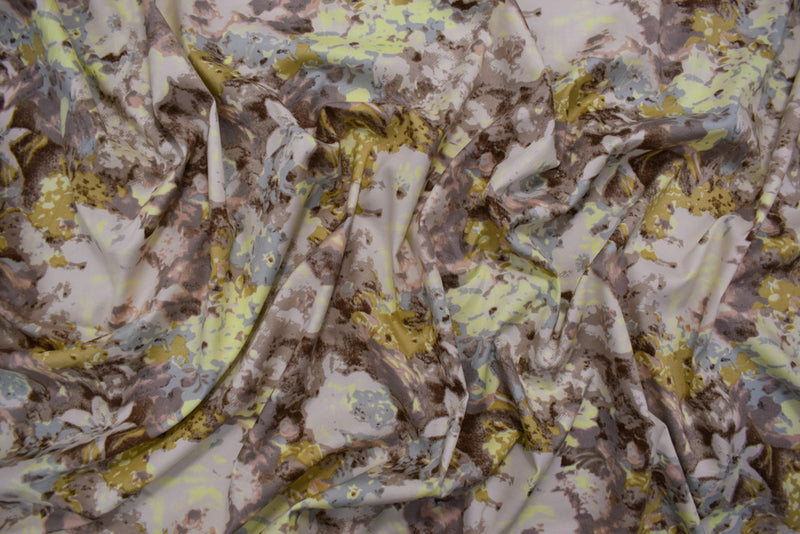 Mauve-Multi  Abstract Floral Printed Stretch Twill Sateen Woven Fabric