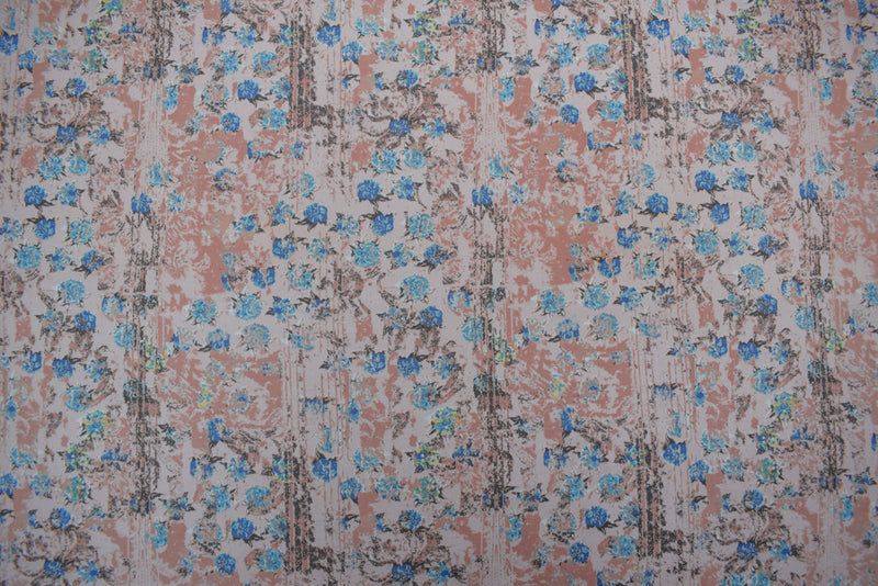 Pink-Multi Cotton Floral Texture Printed Stretch Twill Sateen Woven Fabric