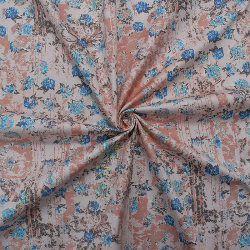 Pink-Multi Cotton Floral Texture Printed Stretch Twill Sateen Woven Fabric