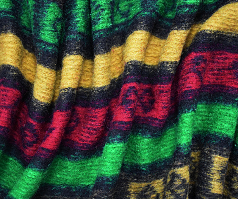 Red-Green-Multi Italian Boiled Wool-Poly Aztec Stripe Knit Coating Fabric