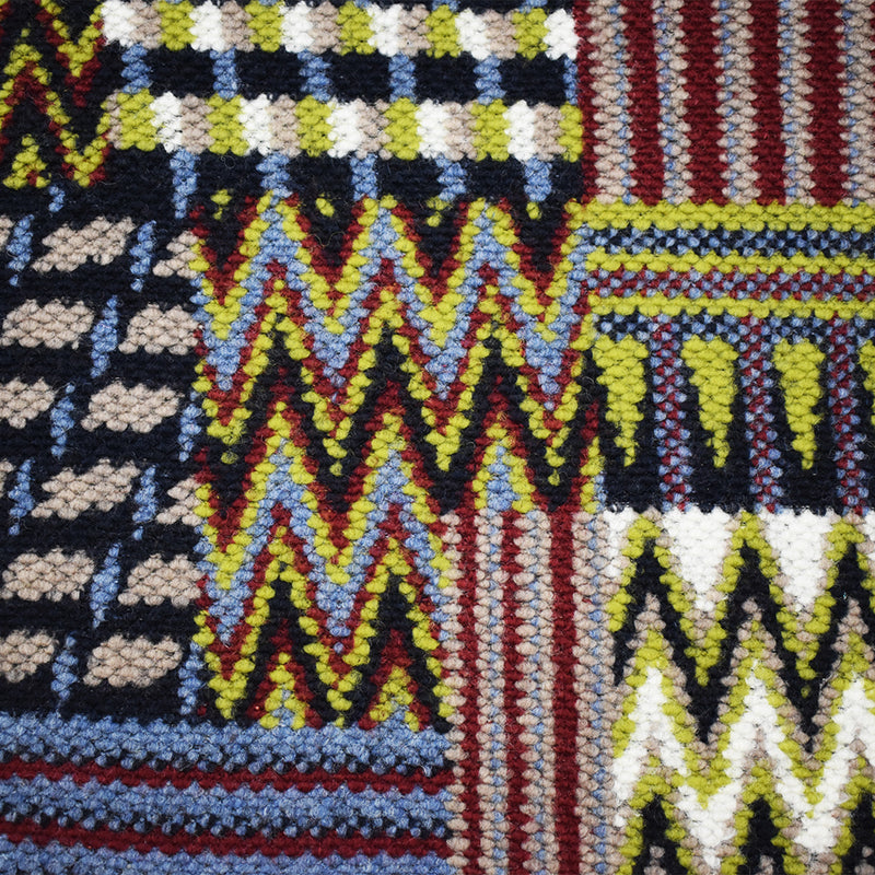 Navy-Red-Multi Italian Boiled Wool-Poly Tribal Pattern Textured Knit Coating Fabric