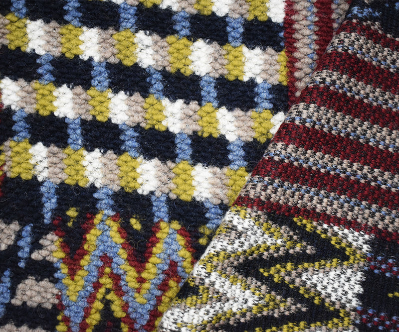 Navy-Red-Multi Italian Boiled Wool-Poly Tribal Pattern Textured Knit Coating Fabric