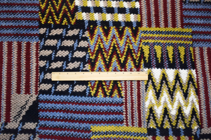 Navy-Red-Multi Italian Boiled Wool-Poly Tribal Pattern Textured Knit Coating Fabric