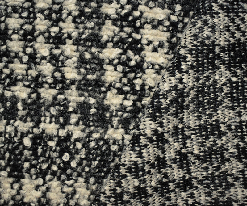 Black-Multi Boiled Italian Wool-Poly Abstract Plaid Boucle Knit Coating Fabric