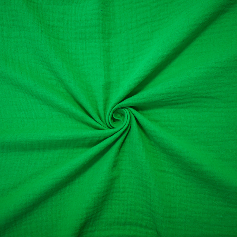 Green Cotton Crinkled Solid Double Gauze Woven Fabric