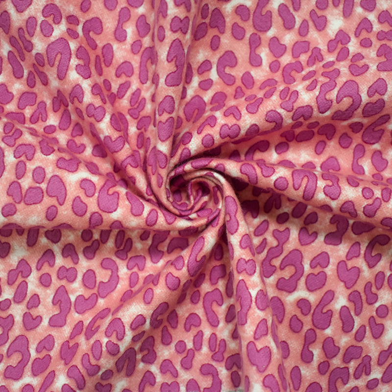 Pink-Purple-Multi Cotton Leopard Printed Flannel Woven Fabric