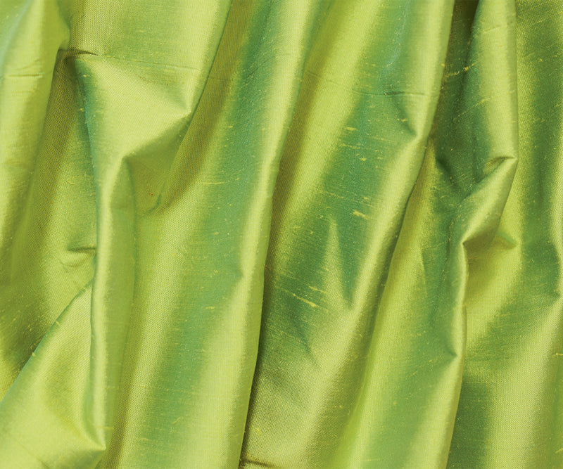 Turquoise-Lime Iridescent Silk Dupioni Woven Fabric