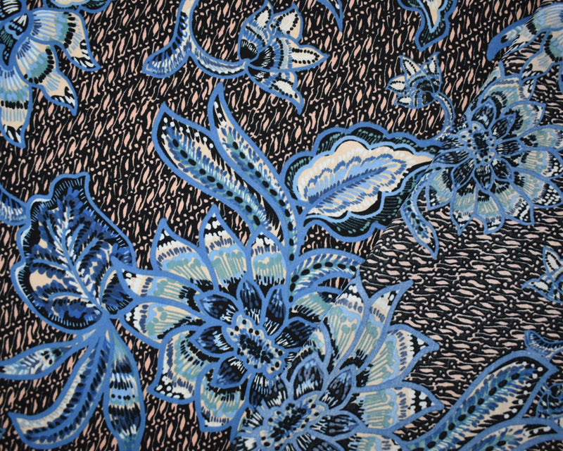 Blue-Peach-Multi Cotton-Rayon Floral Printed Lawn Woven Fabric