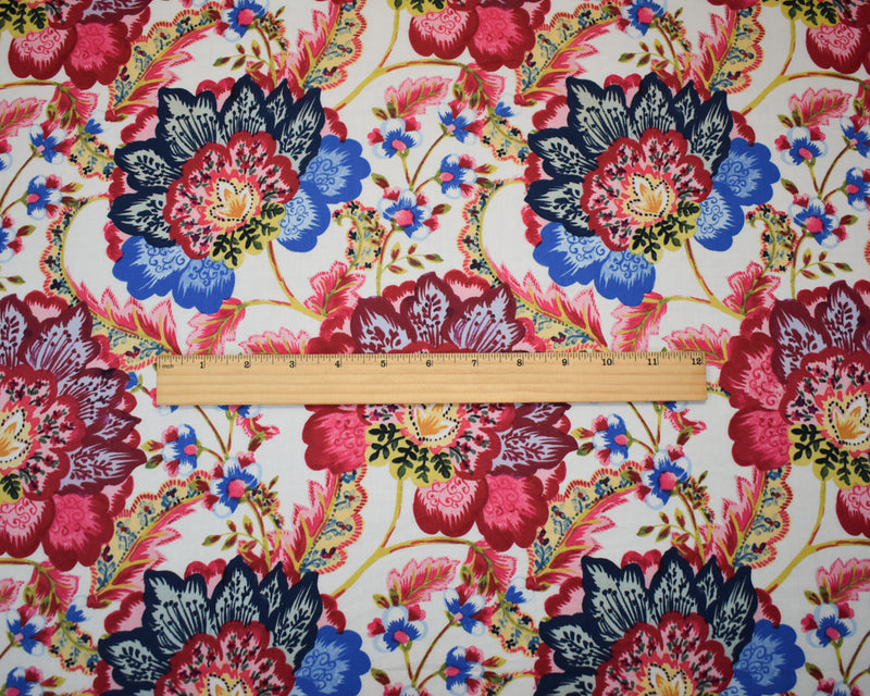 Blue-Pink-Multi Cotton-Rayon Floral Printed Lawn Woven Fabric