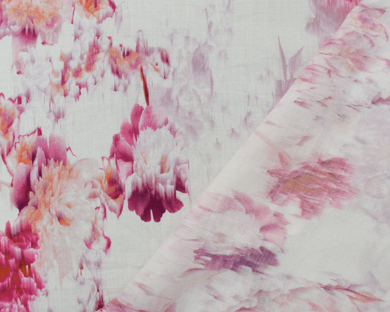 Pink-Orange-Multi Cotton-Rayon Floral Printed Lawn Woven Fabric