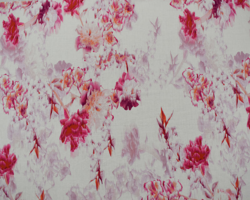 Pink-Orange-Multi Cotton-Rayon Floral Printed Lawn Woven Fabric
