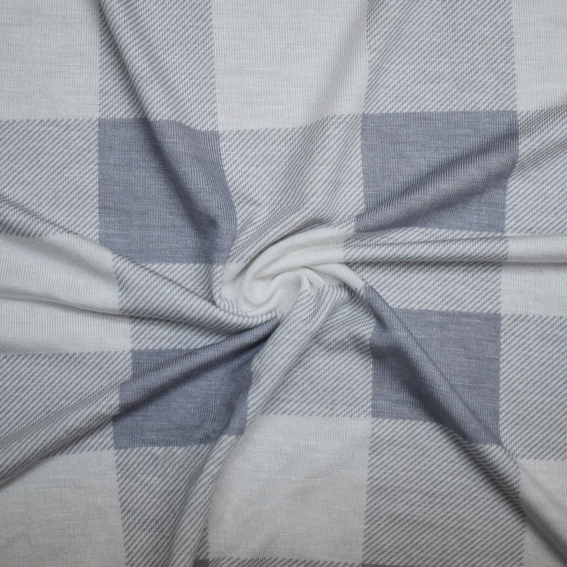 Gray-White Rayon Modal Gingham Printed Stretch Spandex Jersey Knit Fabric