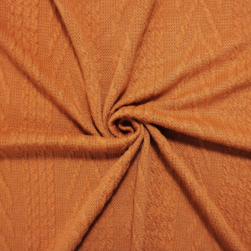 Orange Poly Spandex Stretch Cable Sweater Knit Fabric