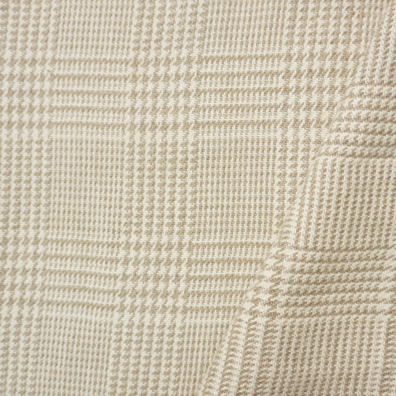 Natural White-Taupe Washed Linen Glen Plaid Home Decorating Fabric