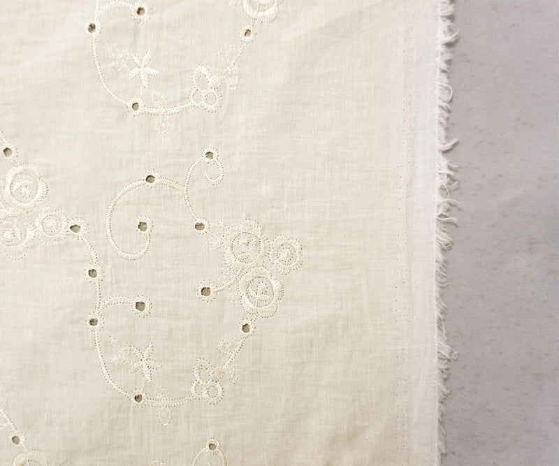 White Cotton Floral Vine Embroidered Eyelet Voile Woven Fabric