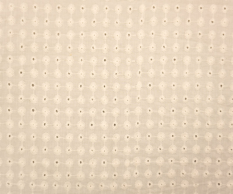 Off-White Cotton Floral Embroidered Eyelet Voile Woven Fabric
