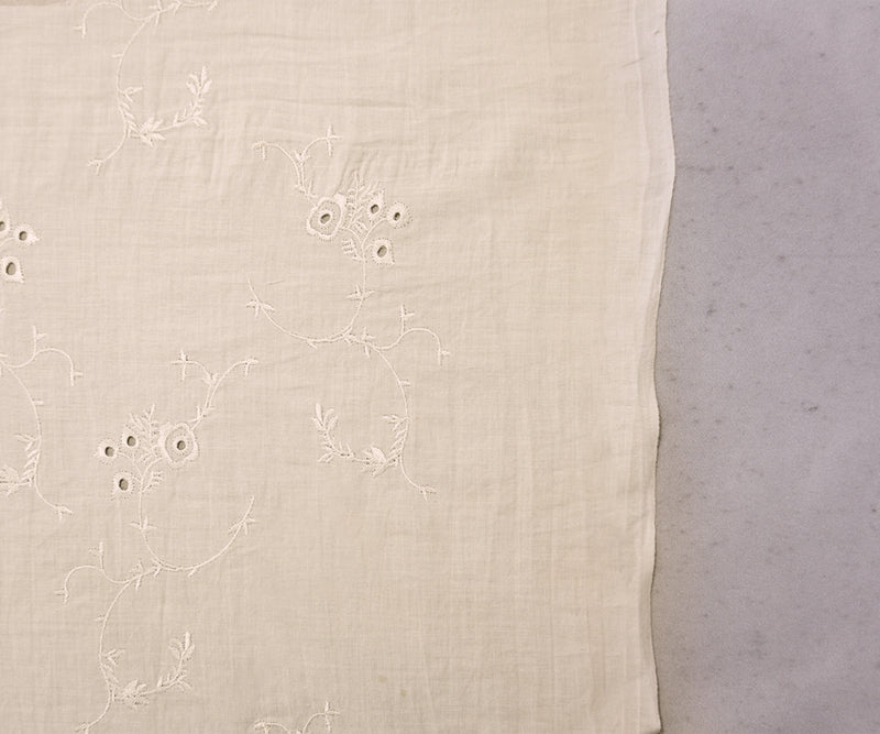 White Cotton Floral Vine Embroidered Eyelet Voile Woven Fabric