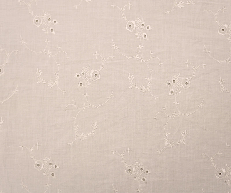 White Cotton Floral Vine Embroidered Eyelet Voile Woven Fabric