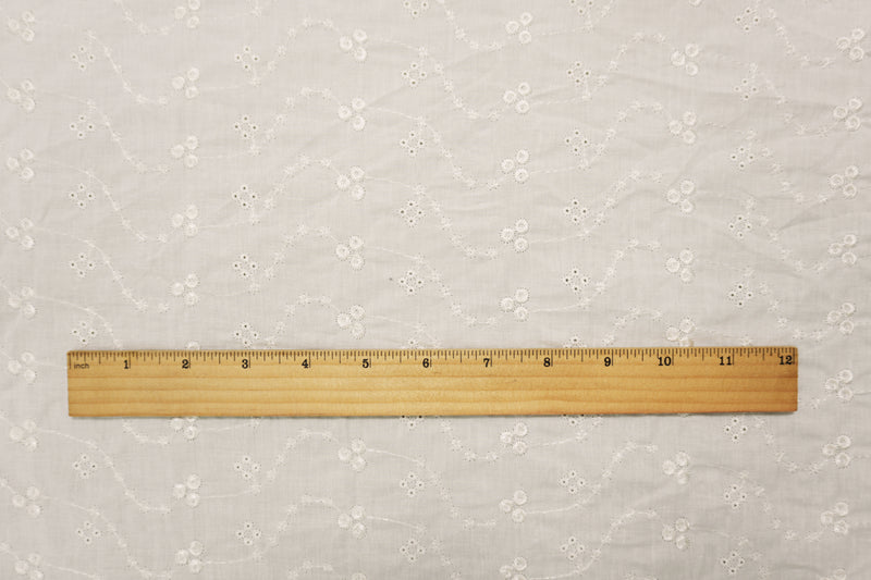 White Cotton Floral Vine Embroidered Eyelet Voile Woven Fabric