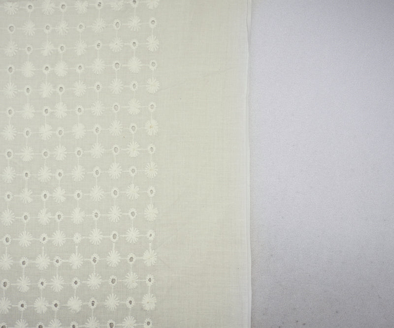 White Cotton Floral Embroidered Eyelet Voile Woven Fabric