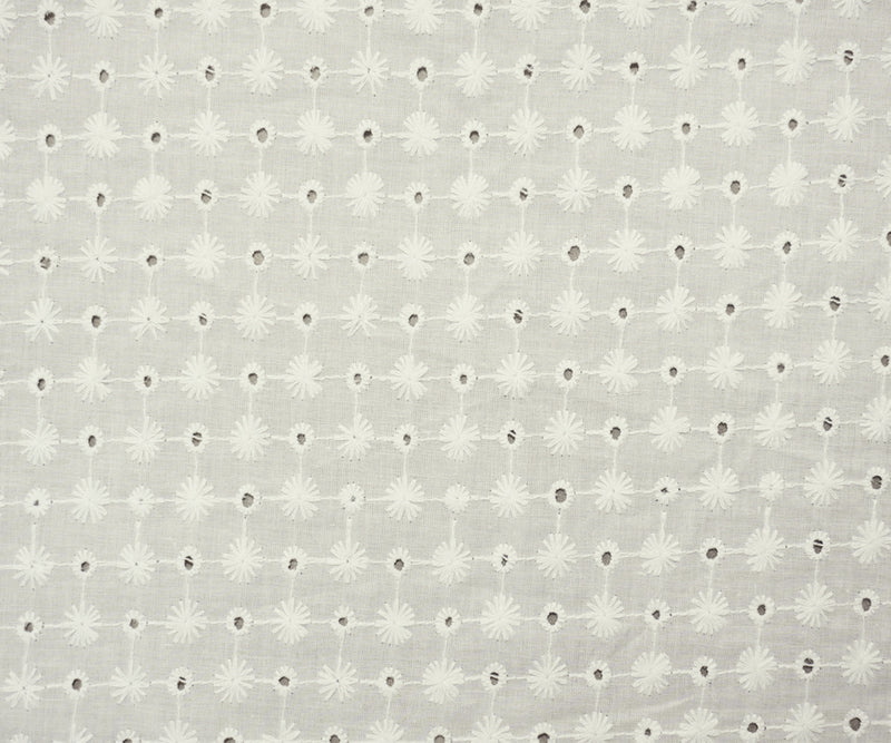 White Cotton Floral Embroidered Eyelet Voile Woven Fabric