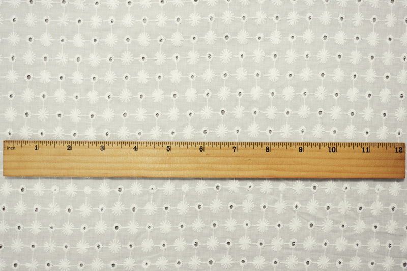 White Cotton Floral Embroidered Eyelet Voile Woven Fabric