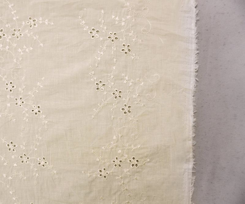 White Cotton Floral Vine Embroidered Voile Woven Fabric