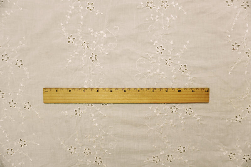 White Cotton Floral Vine Embroidered Voile Woven Fabric