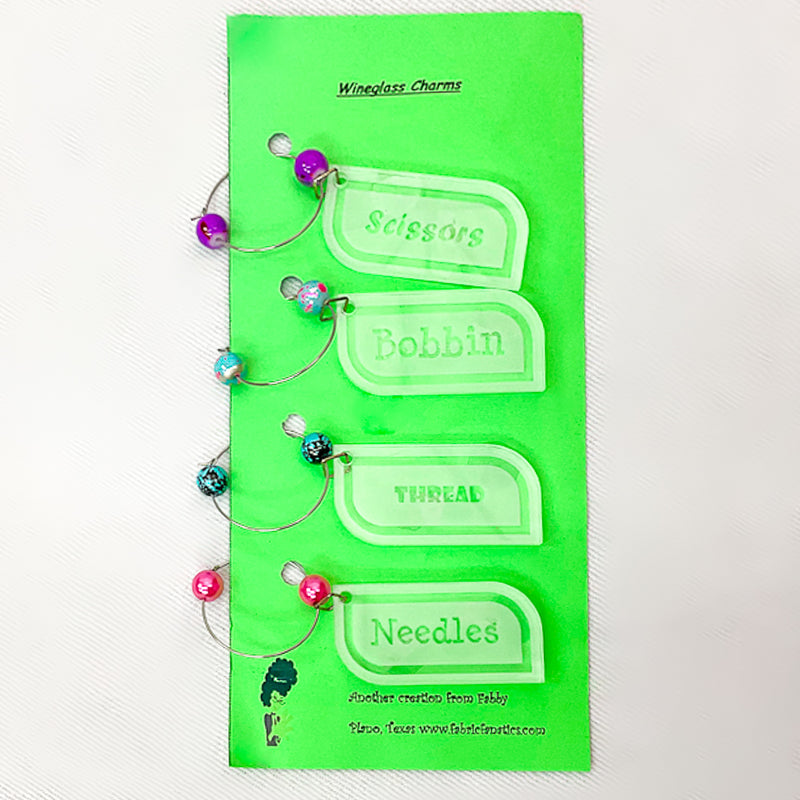 Wineglass Charms Set Of Four with Different Sayings Fabric Fanatics Bead color 2