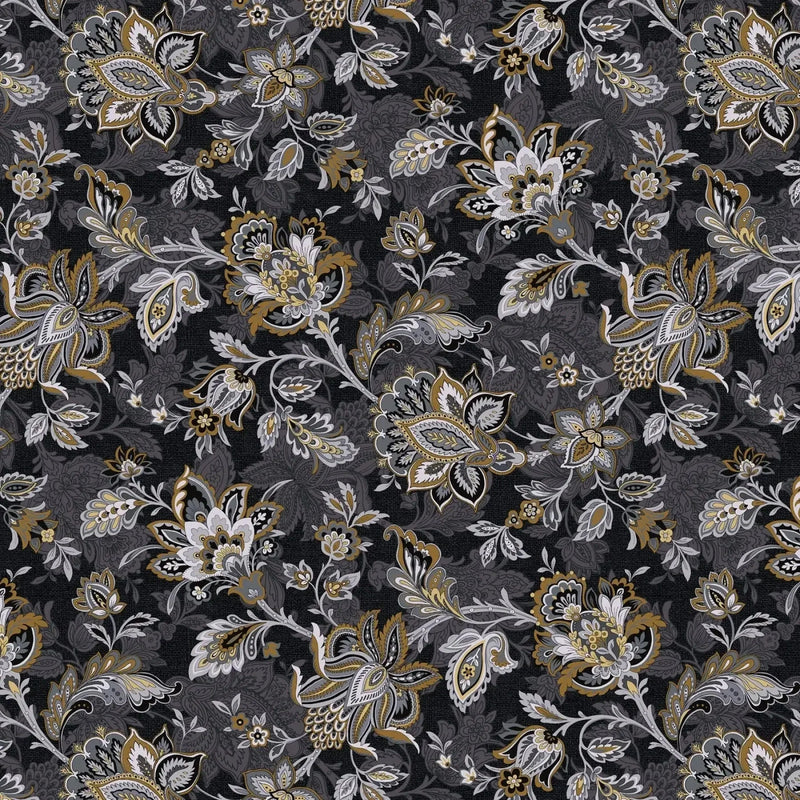 Black Footstool Charcoal Cotton Wideback Fabric