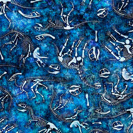 Blue Savage Kingdom Dino Bones Cotton 44"/45" Fabric Per Yard