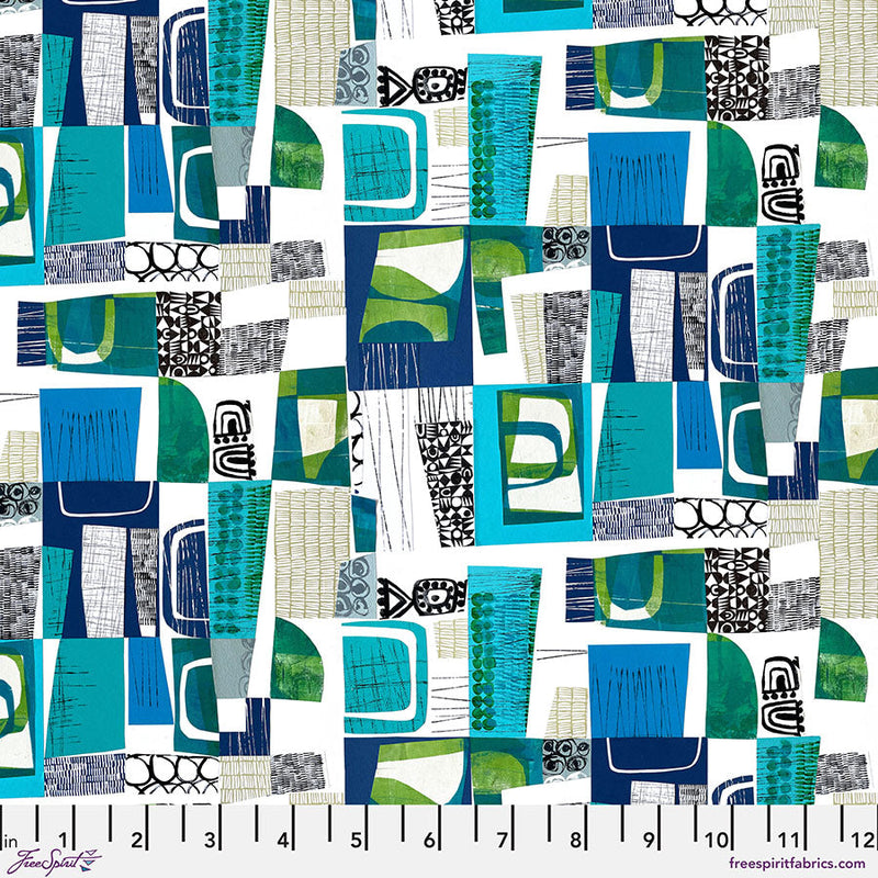 Collage Sea Blue Cotton 44"/45" Fabric Per Yard