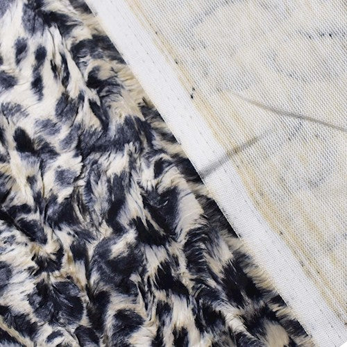 2 1/2 YD PC-Ivory/Deep Gray Cheetah Pressed Faux Fur Knit Fabric