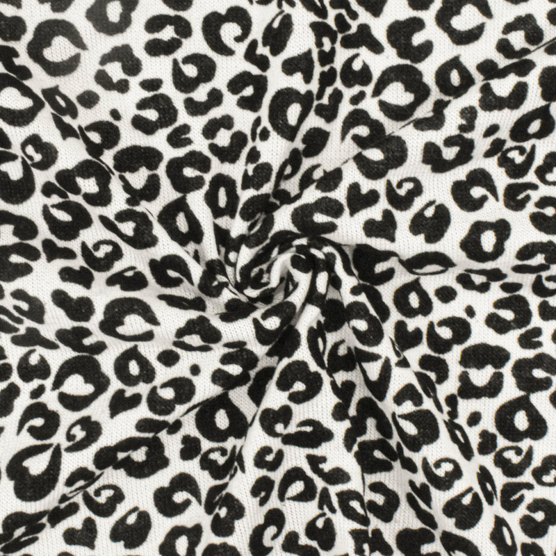 Rare White-Black Velvet Leopard Velvet Flocked Printed Jersey Knit Fabric