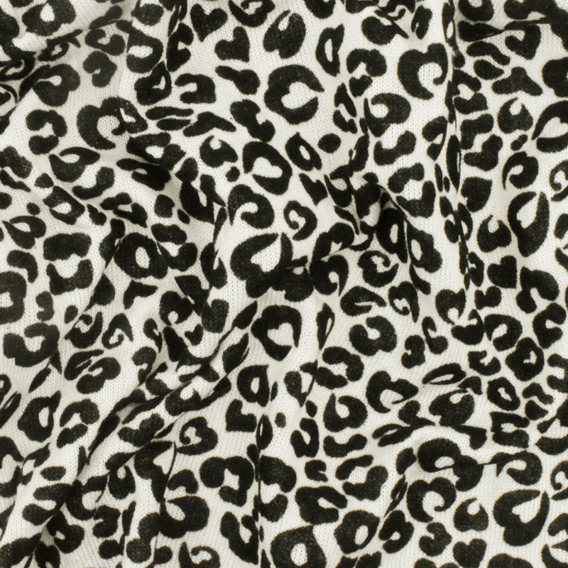 Rare White-Black Velvet Leopard Velvet Flocked Printed Jersey Knit Fabric