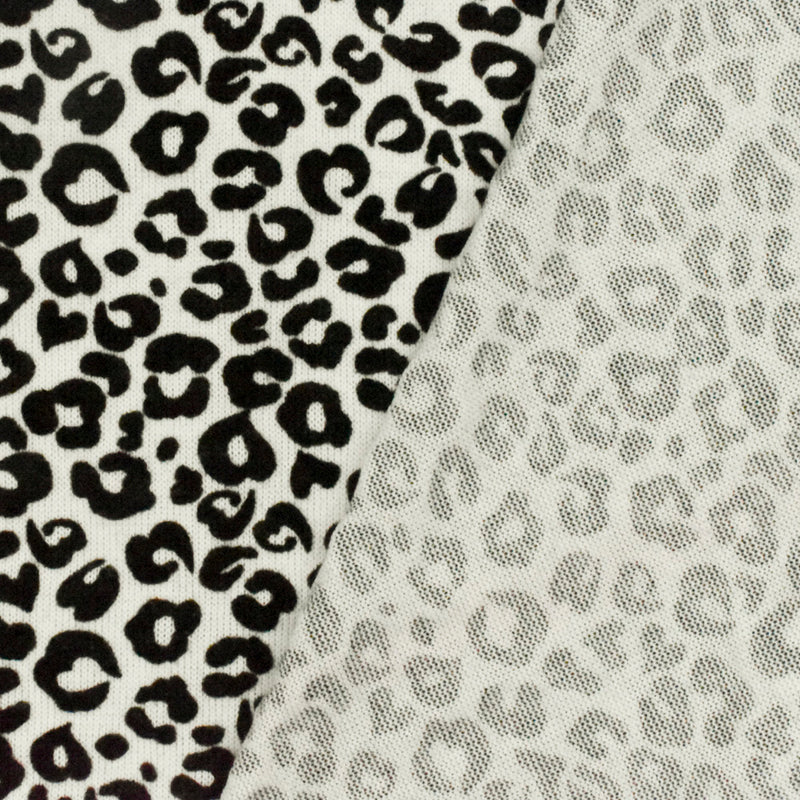 Rare White-Black Velvet Leopard Velvet Flocked Printed Jersey Knit Fabric