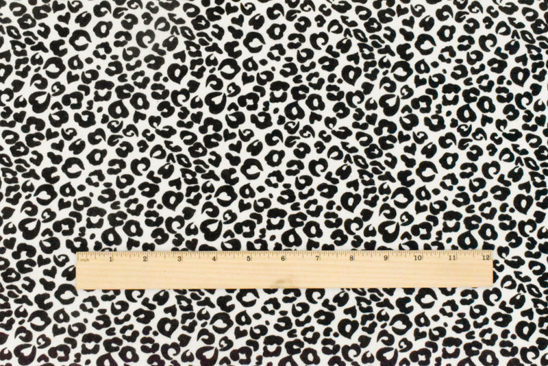 Rare White-Black Velvet Leopard Velvet Flocked Printed Jersey Knit Fabric