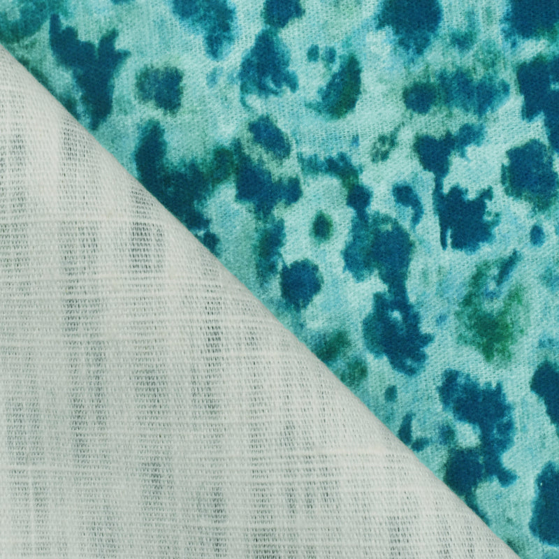 Deep Teal-Multi Watercolor Spots Printed Slub Decorating Fabric