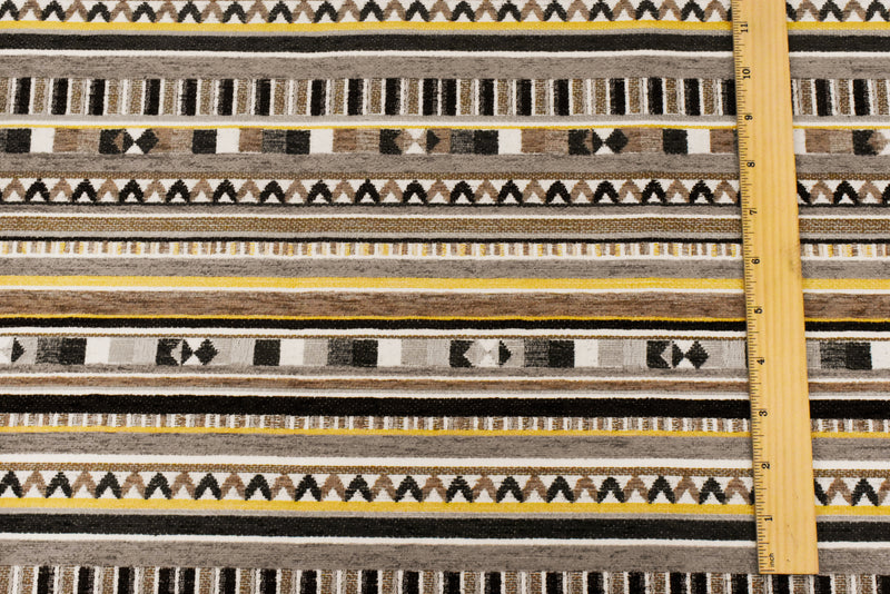 Beige-Multi Aztec Stripe Jacquard Poly Chenille Home Decorating Fabric