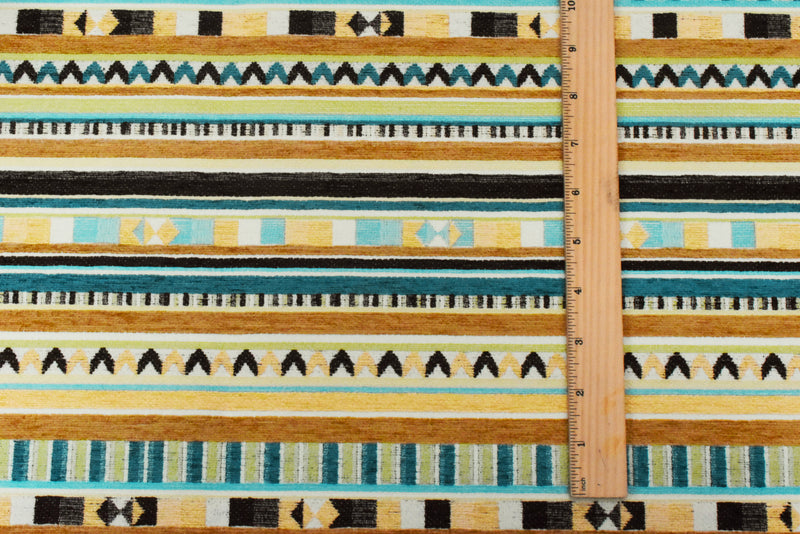 Lime-Multi Aztec Stripe Jacquard Poly Chenille Home Decorating Fabric