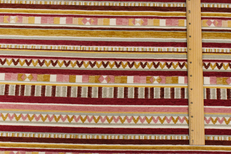 Pink-Multi Aztec Stripe Jacquard Poly Chenille Home Decorating Fabric