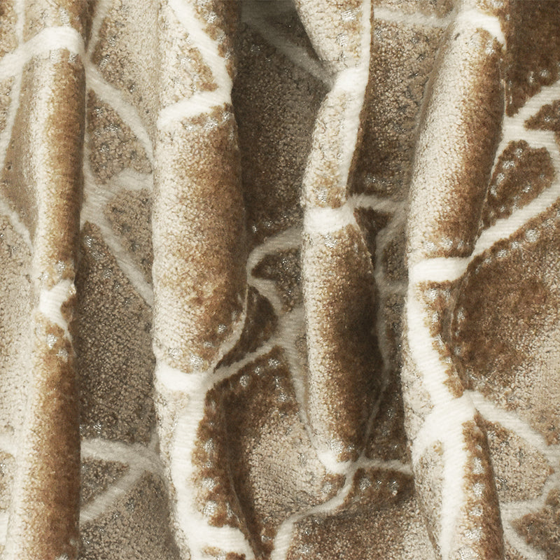 Brown-Beige-Silver Abstract Trellis Pile Velvet Jacquard Decorating Fabric