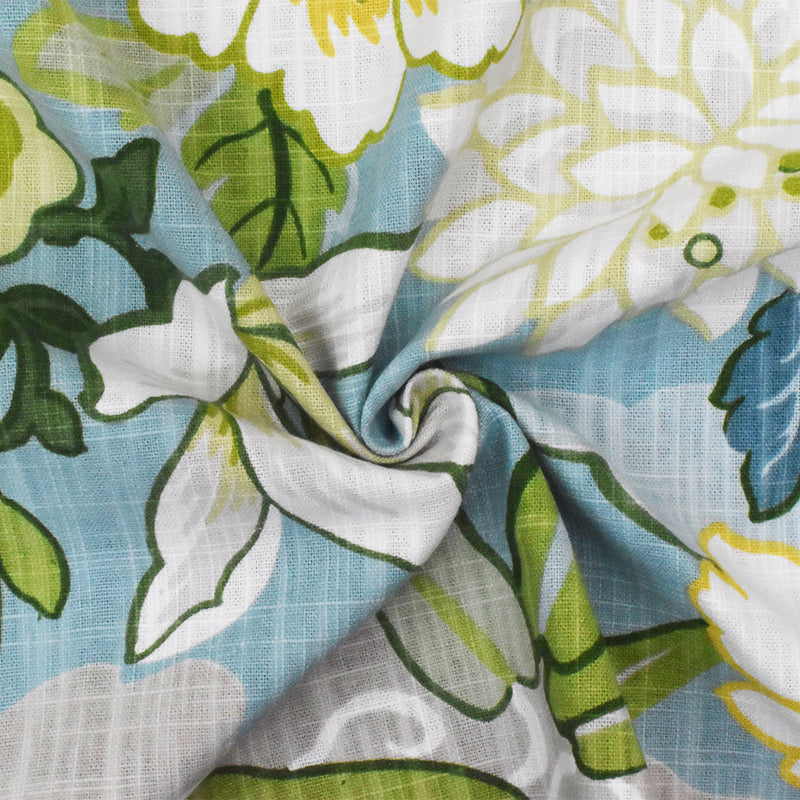 Teal-Multi P Kaufmann Floral Printed Cotton Cross-Hatch Decorating Fabric