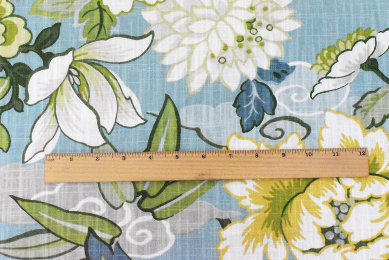 Teal-Multi P Kaufmann Floral Printed Cotton Cross-Hatch Decorating Fabric