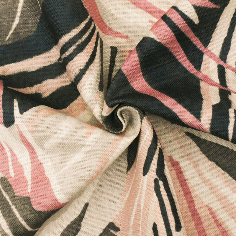 Pink-Black-Multi Abstract Leaf Printed Poly Woven Home Decorating Fabric